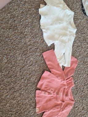 Baby Ribbed Cardigan Set - Pink and White